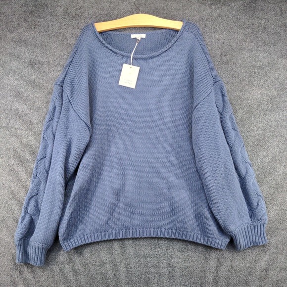 LC Lauren Conrad Women's Braided Sleeve Sweater XL Blue Metallic Mayhem W/Tags - Picture 2 of 14